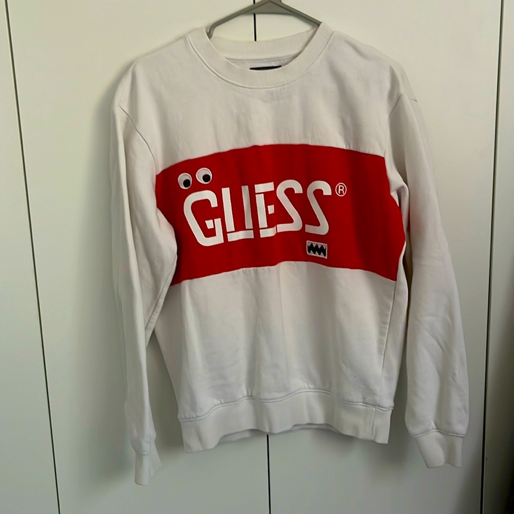 Guess x J. Balvin Collab White/Red Embroidered Crewneck Sweatshirt. Sizes